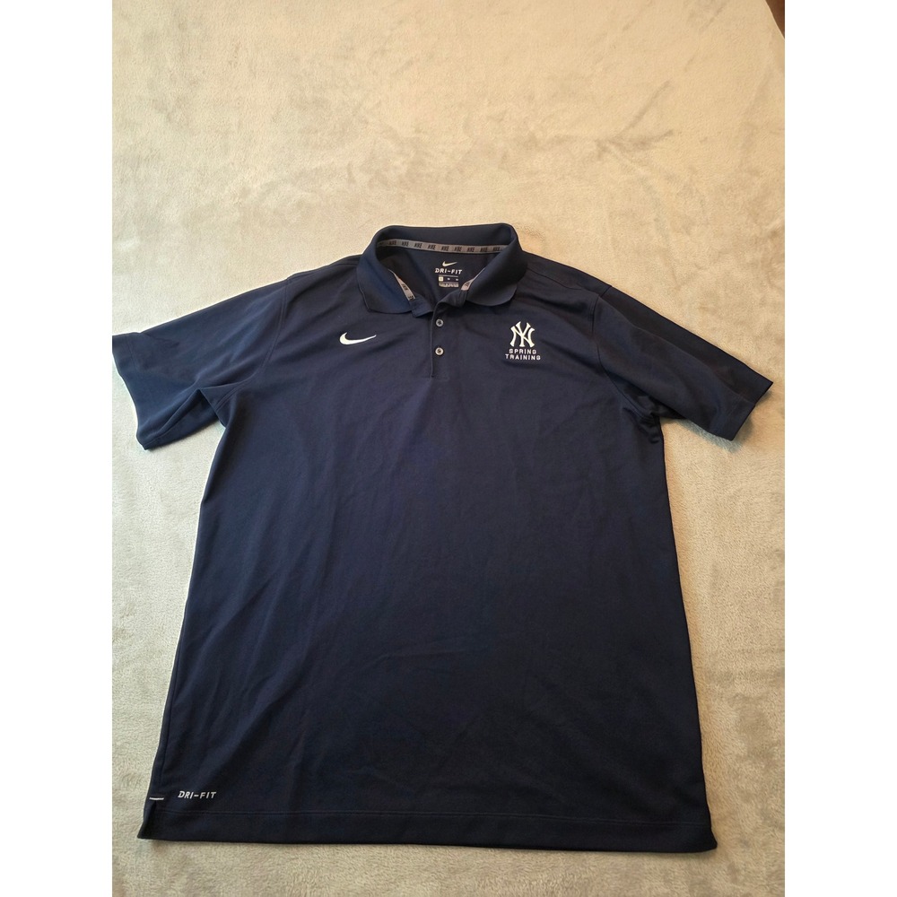 Nike Polo Shirt Mens XL Navy Blue New York Yankees Spring Training Dri-Fit